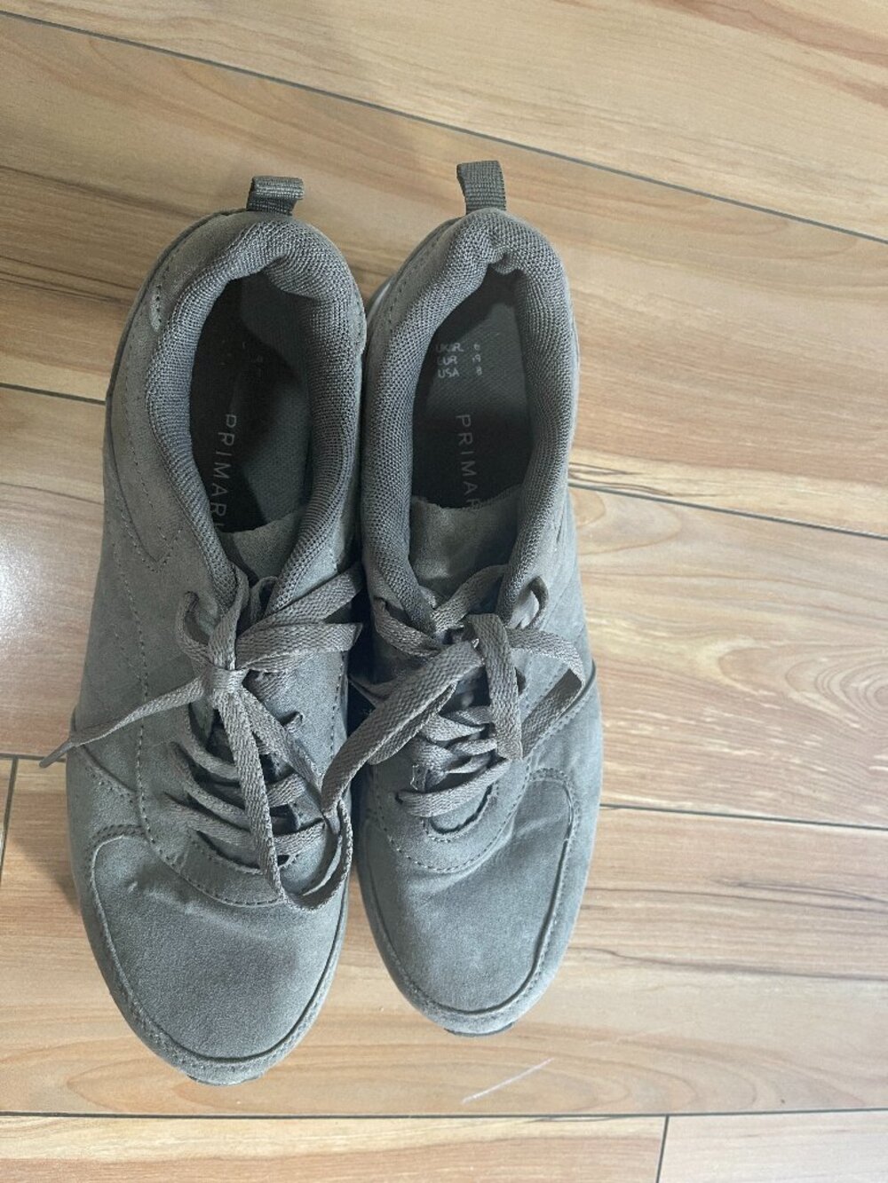 Primark Women's Gray Faux Suede Lace-Up Sneakers Size US 8 EU 39 Casual Walking